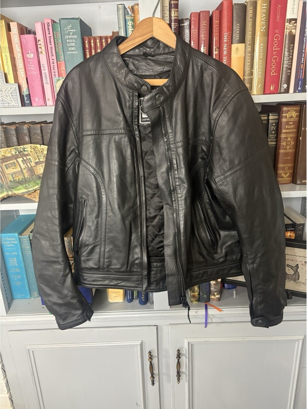 Vintage River Road Race Leather Motorcycle Jacket Black Size 2XL